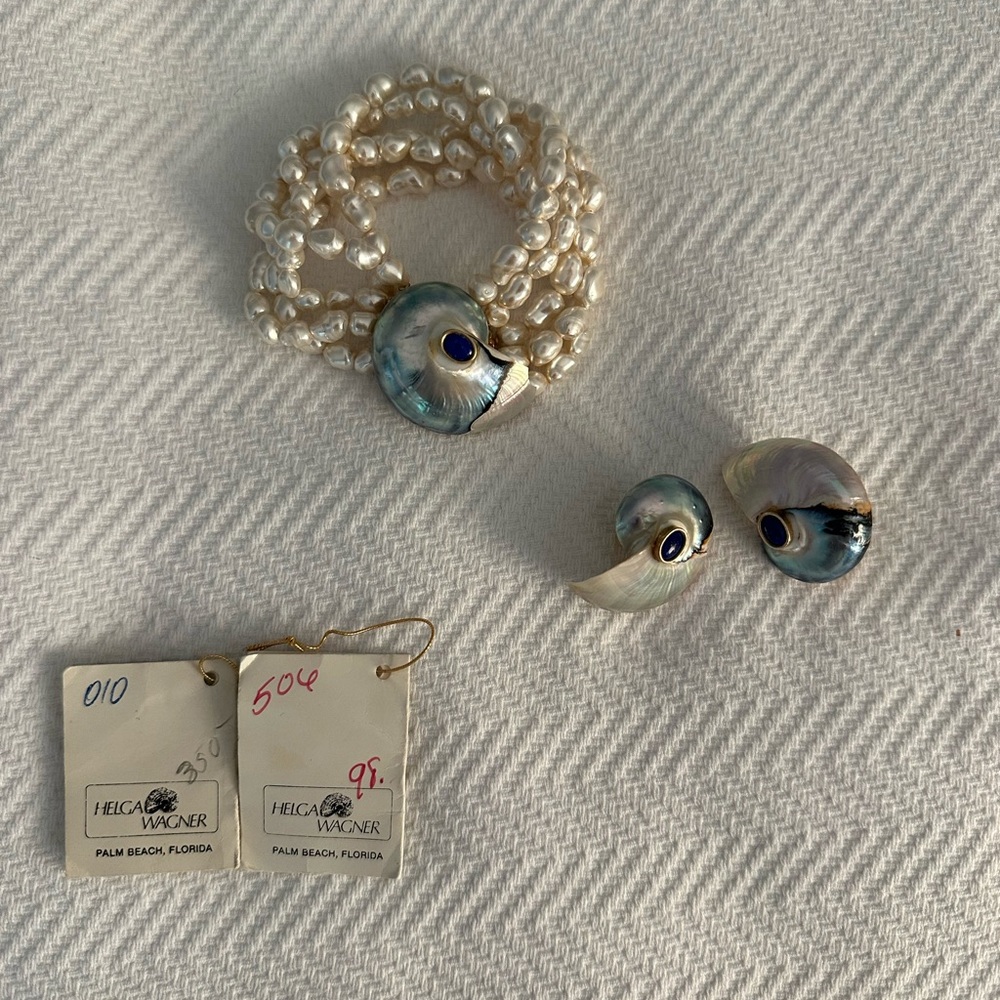 Helga Wagner Pearl and Abalone Shell Jewelry Set